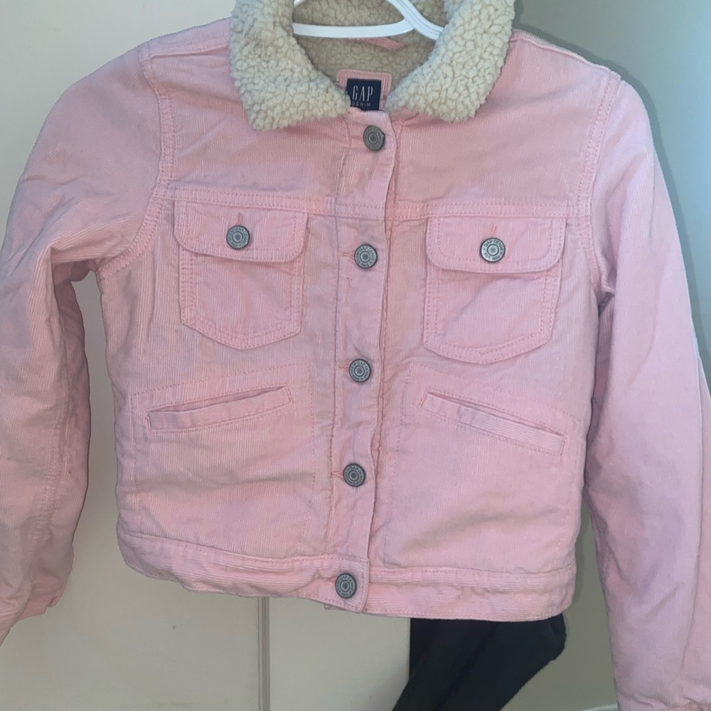 GAP Pink Jean Jacket with Sherpa Collar and Inside